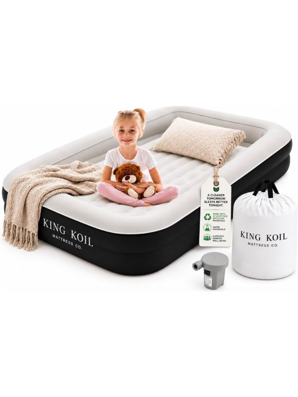 Cozy Kids Air Mattress with Built-in Pump & Safety Bumper for Travel